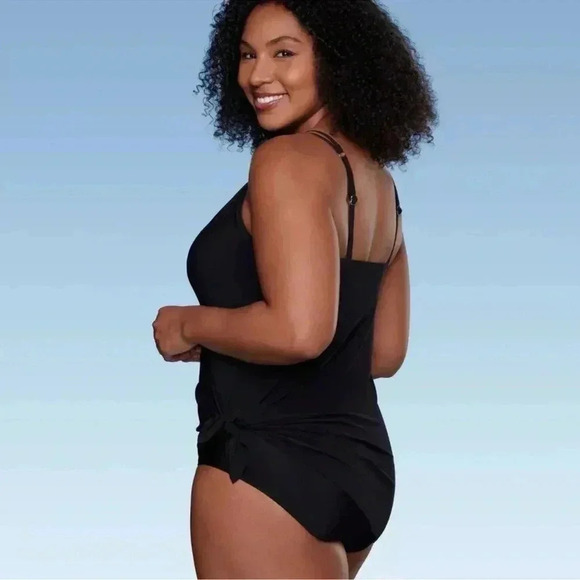 Aqua Green Women's High Neck Swim Dress One Piece Swimsuit UPF 50+ Size 24 - Picture 16 of 16